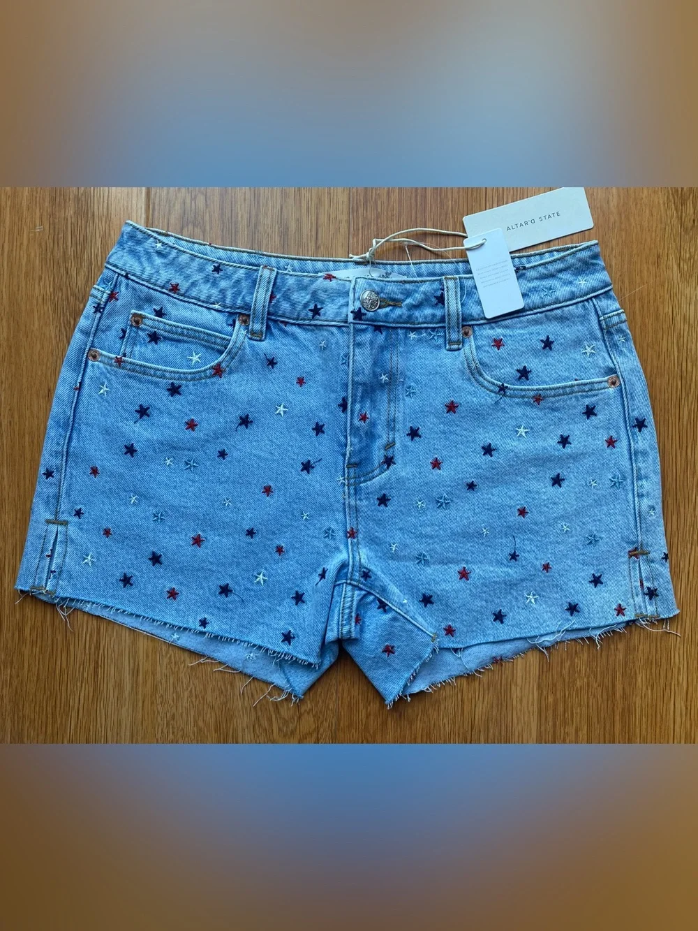 Altaia Star Embroidered Denim Shorts - light denim